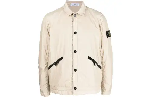 STONE ISLAND Logo Patch Button Up Overshirt Jacket