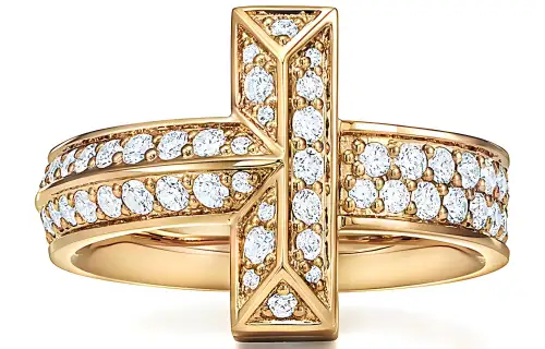 Tiffany, golden diamond stone inlay, ring, 18 carat, 4.5mm