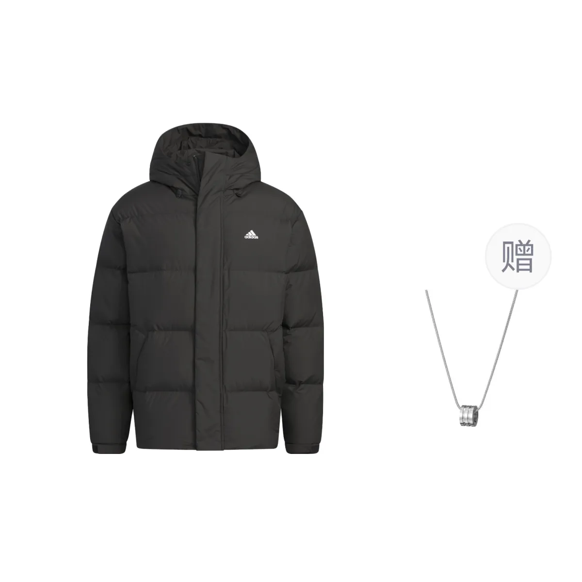 Adidas Down Jacket Unisex Black, Comes With Necklace
