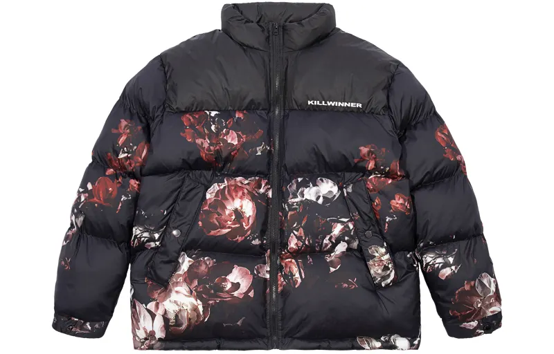 KILLWINNER Letter Stand Collar Loose Fit Thickened Puffer Jacket Unisex Black Couple's