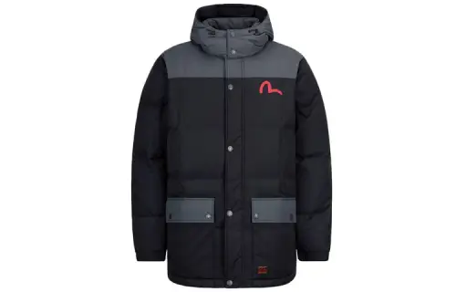EVISU Letter Geometric Pattern Hooded Down Jacket Men's Black