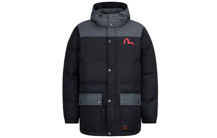 EVISU Letter Geometric Pattern Hooded Down Jacket Men's Black