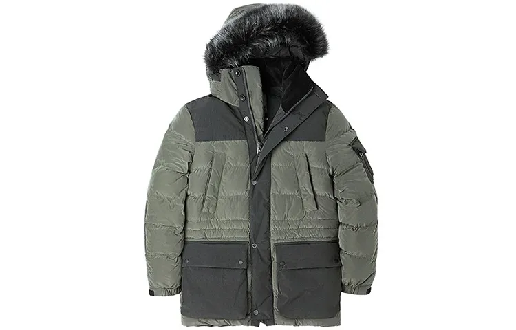Timberland Puffer Jackets Men's Peat Army Green Hooded Thickened Patchwork Puffer Jacket