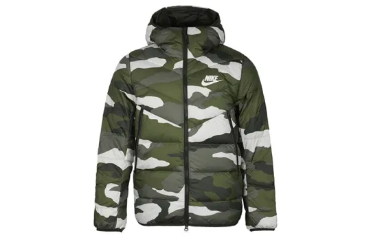 Nike Down Jackets Men's Green Camouflage Hooded Moderate Other