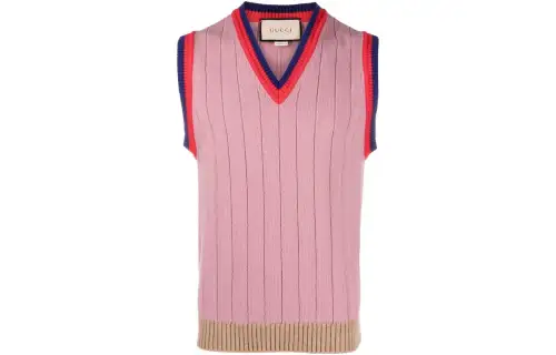 GUCCI Vests Men's Pink V Neck Moderate Knitted Fabric