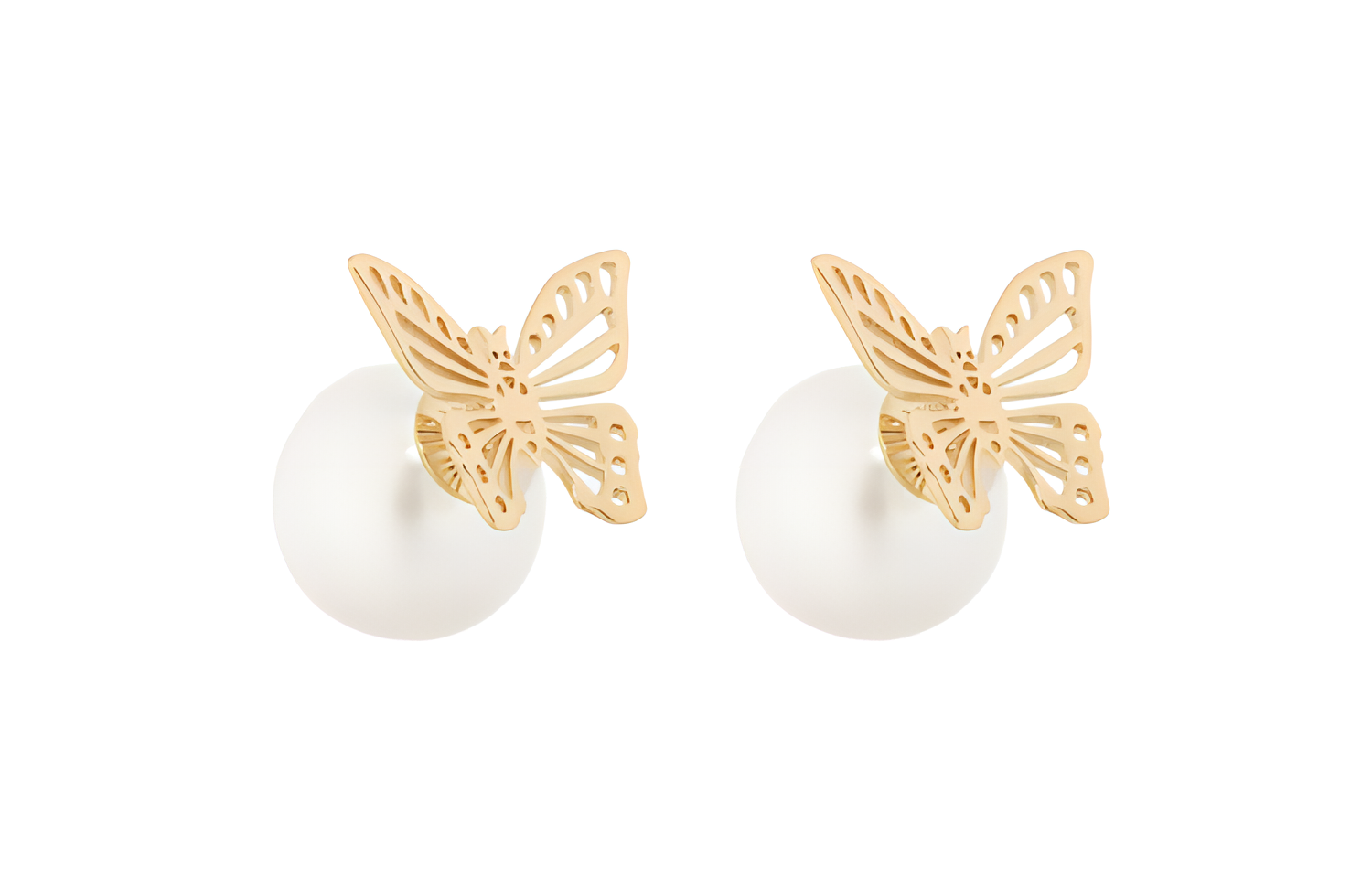 DIOR Dior Solid Color Butterfly Design Resin Pearl-Metal Stud Earrings Women's Gold