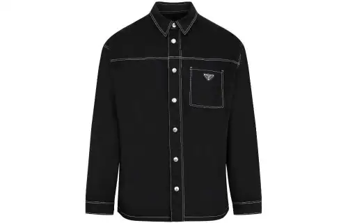 PRADA Denim Jackets Men's Black V Neck Moderate Straight Fit
