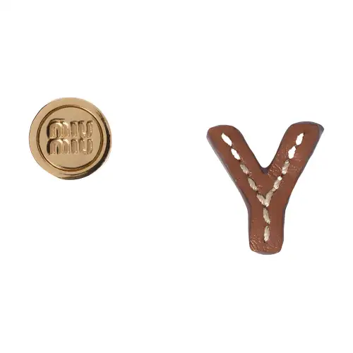 MIU MIU Leather, Metal Stud Earrings Women's Brown