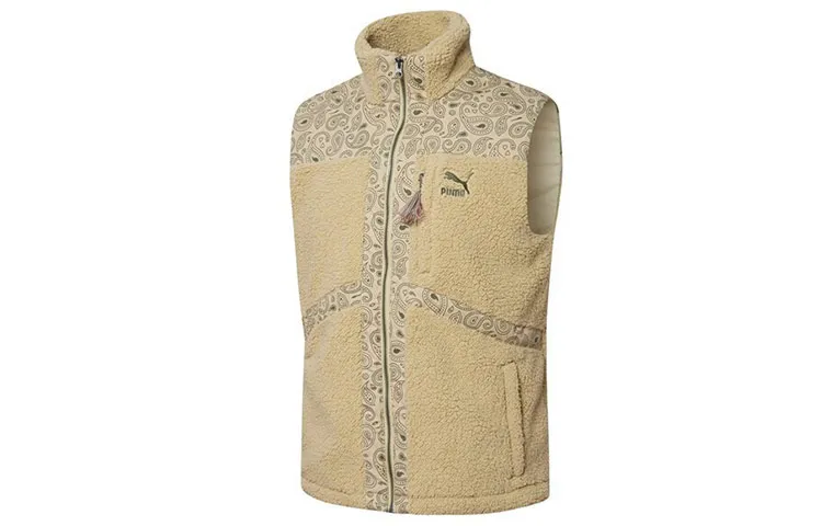 PUMA PAISLEY WOVEN Vests Men's Khaki Stand Collar Moderate Other