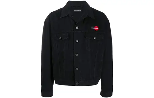 Balenciaga Denim Jackets Men's Black Lapel Moderate Straight Fit