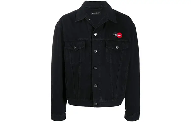 Balenciaga Denim Jackets Men's Black Lapel Moderate Straight Fit