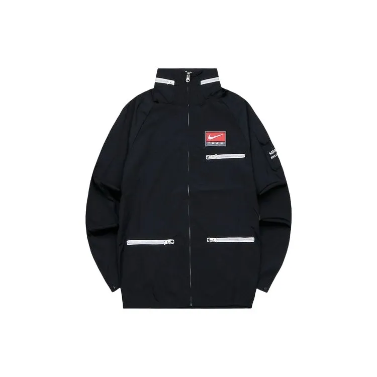 Nike Jackets Men's Black Stand Collar Moderate Straight Fit