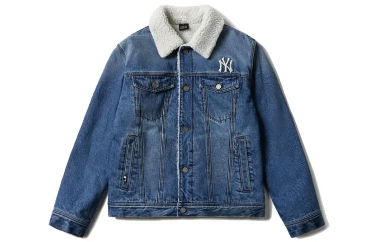 MLB Denim Jackets Unisex Light Blue Lapel Moderate Straight Fit