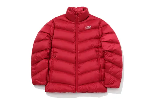 Li Ning Down Jackets Men's Winter Green Red Stand Collar Moderate Quilted Down Jacket