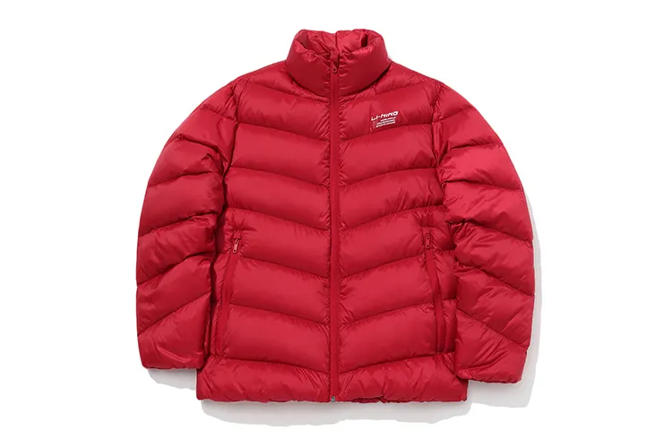 Li Ning Down Jackets Men's Winter Green Red Stand Collar Moderate Quilted Down Jacket