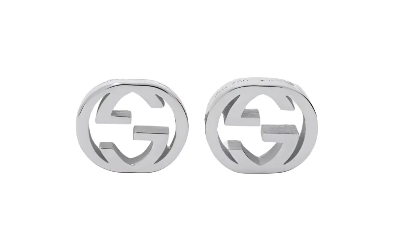 GUCCI Interlocking 18K White Gold Stud Earrings Unisex