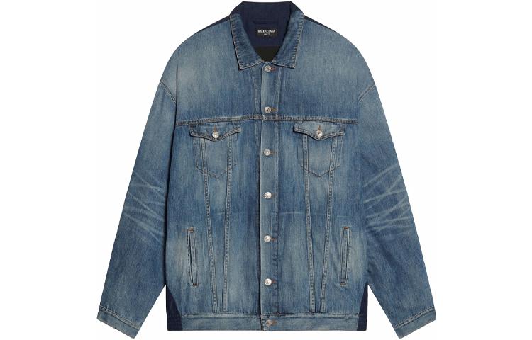 Balenciaga Denim Jackets Men's Blue Lapel Moderate Straight Fit
