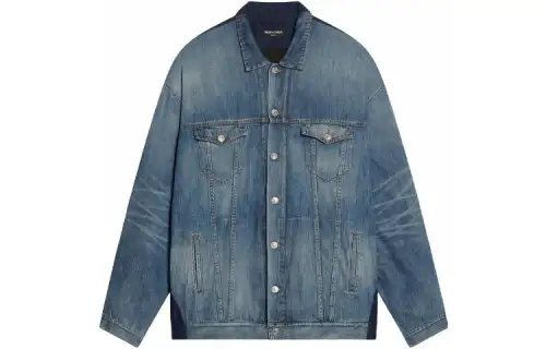 Balenciaga Denim Jackets Men's Blue Lapel Moderate Straight Fit
