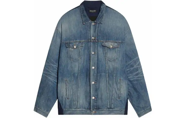 Balenciaga Denim Jackets Men's Blue Lapel Moderate Straight Fit