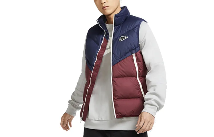 Nike Down Vests Men's Navy Blue & Red Multicolor Stand Collar Moderate Other