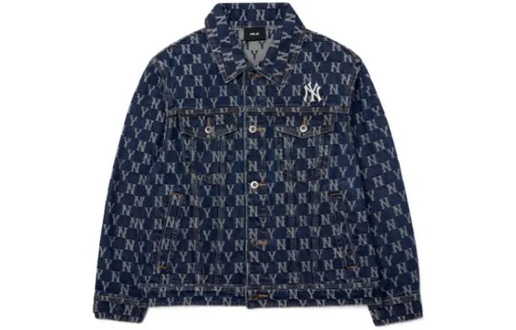 MLB New York Yankees Denim Jackets Unisex Blue Lapel Moderate