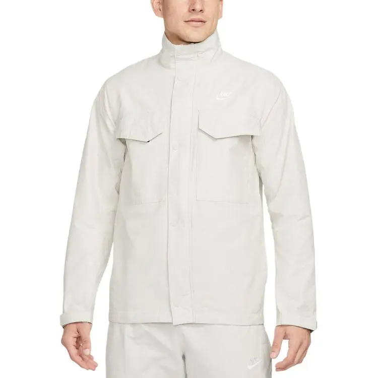 Nike Jackets Men's White Stand Collar Moderate Straight Fit