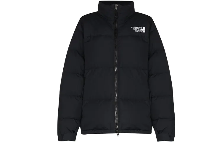 Vetements FW21 Letter Solid Color Stand Collar Down Jacket Unisex Black
