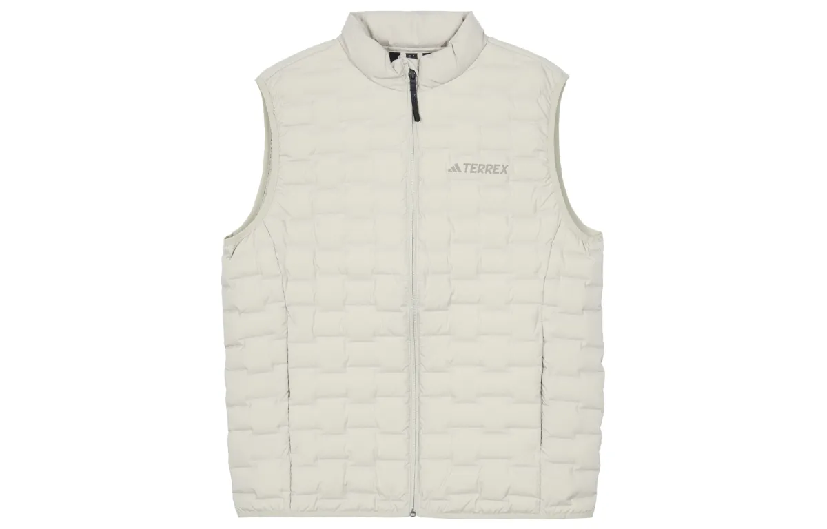 Adidas Down Vests Men's Ecru Stand Collar Moderate