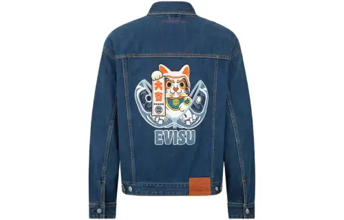EVISU Denim Jackets Men's Denim Blue Lapel Moderate Straight Fit