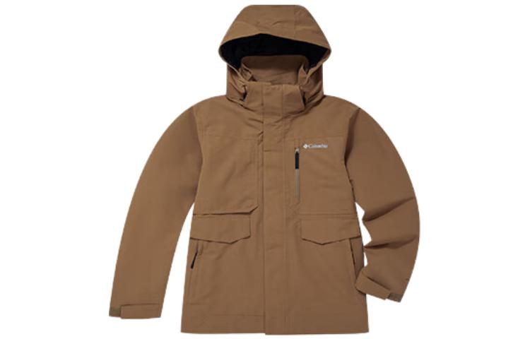 Columbia Columbia, travel waterproof windproof removable liner with down with hood, brown jacket, three-in-one