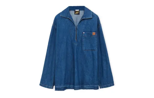 LOEWE Denim Jackets Men's Blue V Neck Moderate Straight Fit
