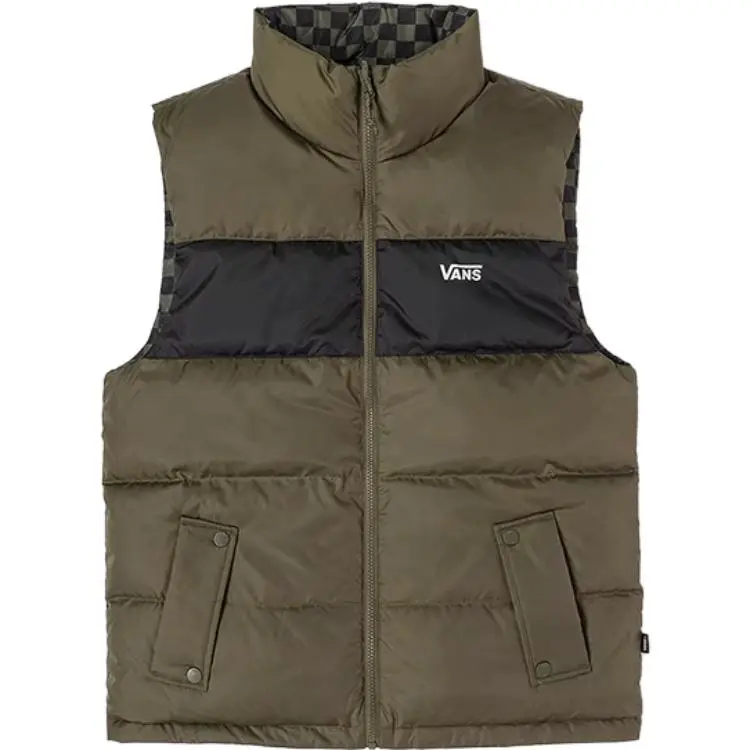 Vans Down Vests Unisex Army Green Stand Collar Moderate Workwear