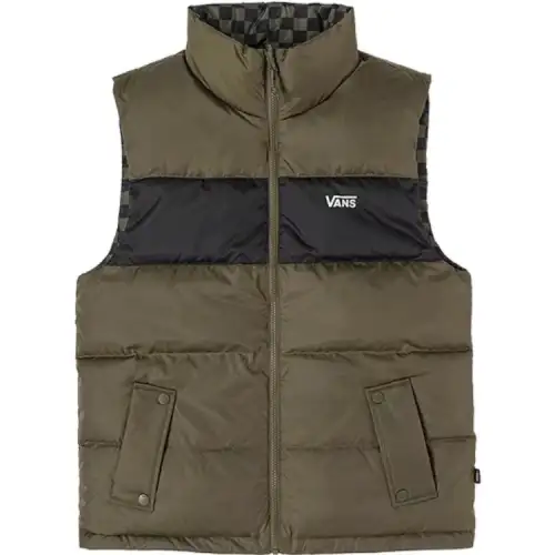 Vans Down Vests Unisex Army Green Stand Collar Moderate Workwear
