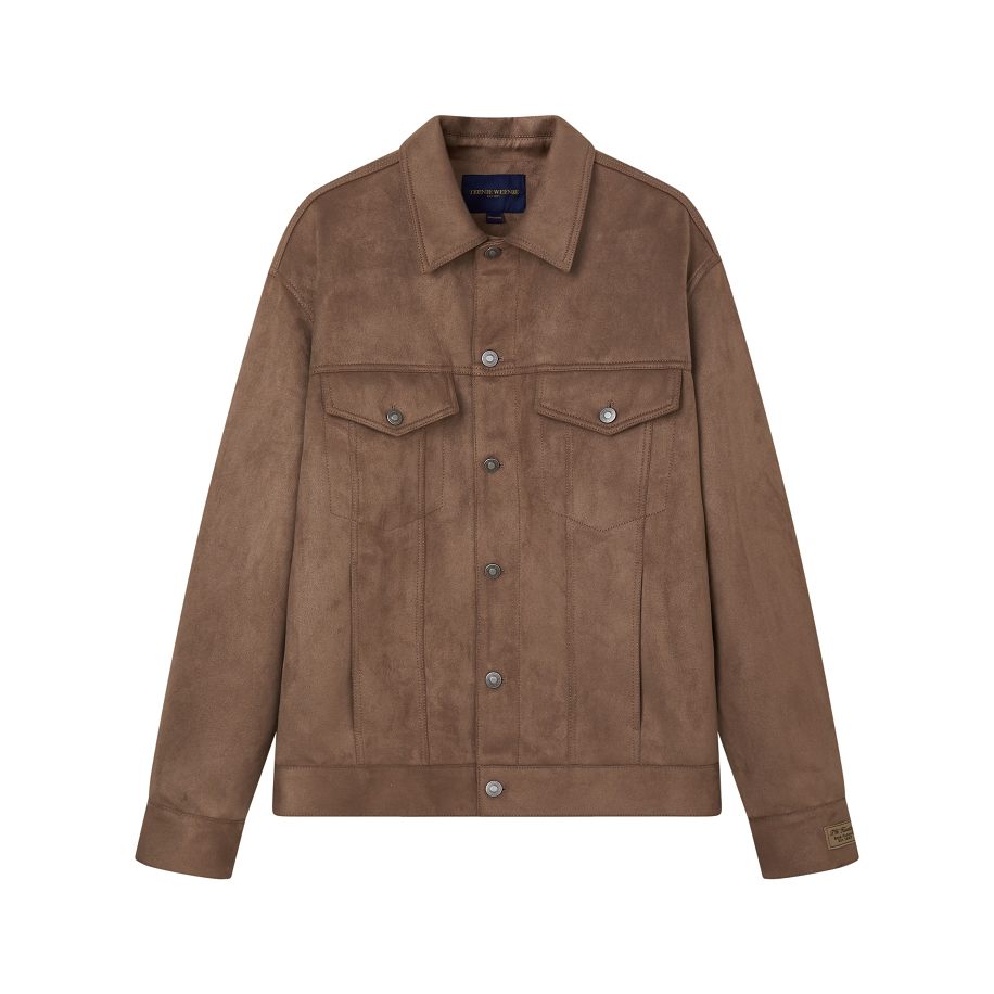 Teenie Weenie Men American old money style Barn style warm, wear-resistant, distressed and easy-care solid color imitation suede Maillard Detroit jacket, same style for men and women