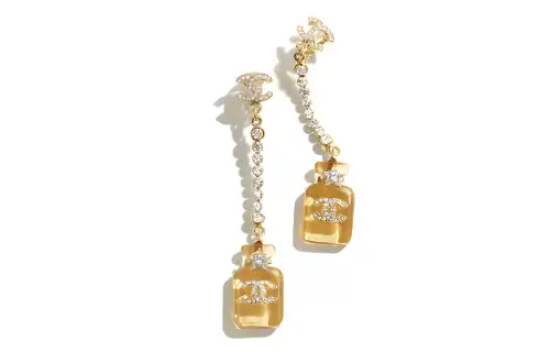 [23 Spring and Summer New Products] CHANEL 23S Double C Long Chain Rhinestone Perfume Bottle Pendant Pendant Earrings Long Women’s Orange