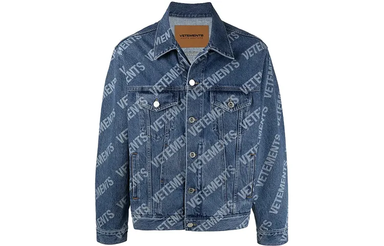 Vetements Denim Jackets Unisex Blue Lapel Moderate Straight Fit