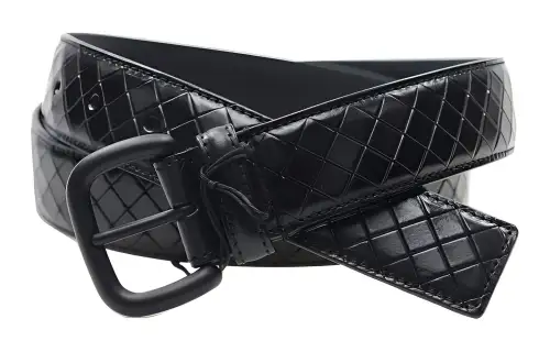 Bottega Veneta Plaid Design Pin Buckle Leather Belts Men's Black Width 3.5CM