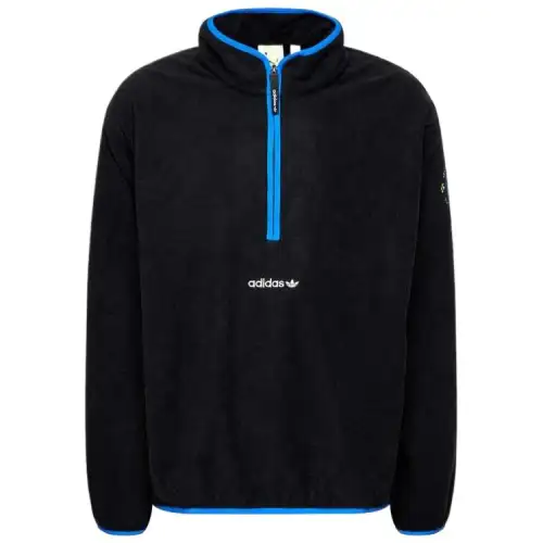 Adidas Originals Brand Logo Letter Embroidery Half Zip Design Fleece Lined Thermal Sweatshirt Men's Black