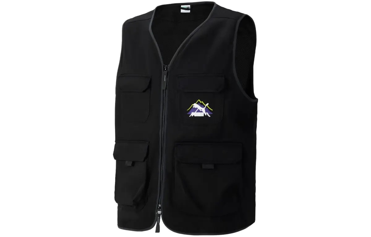PUMA Vests Men's Black V-neck Thin Straight Fit