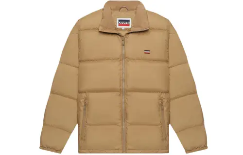 Levis Down Jackets Men's Khaki Stand Collar Moderate Quilted Down Jacket