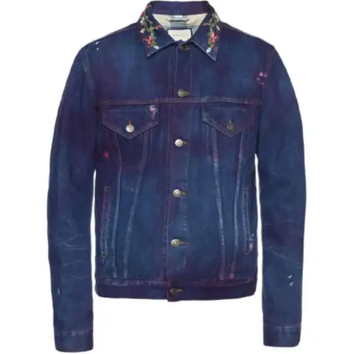 GUCCI Denim Jackets Men's Blue Lapel Moderate Straight Fit