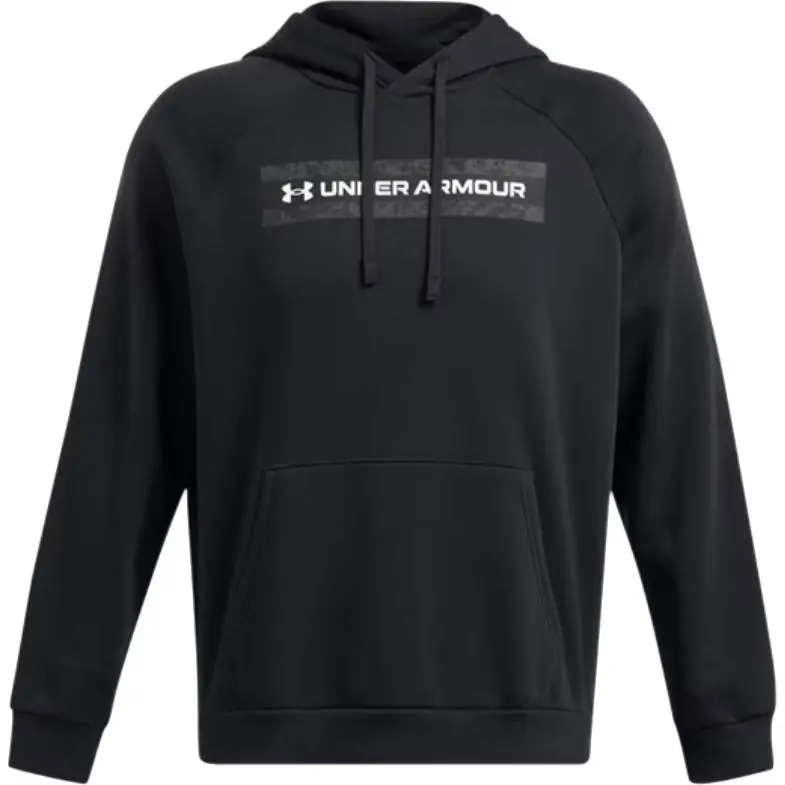 Under Armour Rival Letter Fleece Lined Casual Hooded Training Sports Breathable Sweatshirt Men's Black