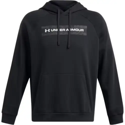 Under Armour Rival Letter Fleece Lined Casual Hooded Training Sports Breathable Sweatshirt Men's Black