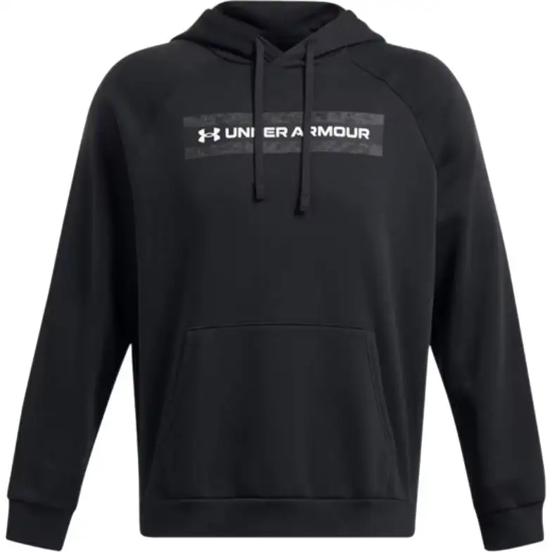 Under Armour Rival Letter Fleece Lined Casual Hooded Training Sports Breathable Sweatshirt Men's Black
