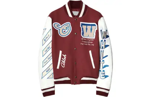 OFF WHITE Varsity Wool Blend Bomber Jacket