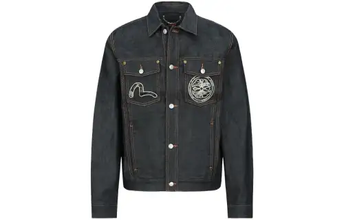 EVISU Denim Jackets Men's Dark Blue Lapel Moderate Other
