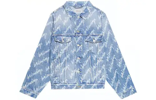 Balenciaga All Over Logo Oversized Denim Jacket