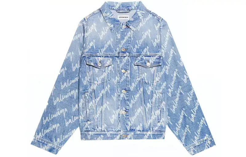 Balenciaga All Over Logo Oversized Denim Jacket