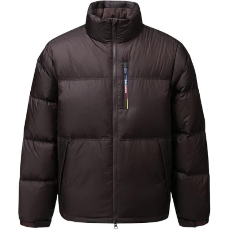 SALOMON Salomon Contour Korean line outdoor logo printed stand collar zipper long sleeve down jacket men's chocolate color