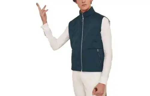 HERMES Vests Men's Blue Stand Collar Moderate Other